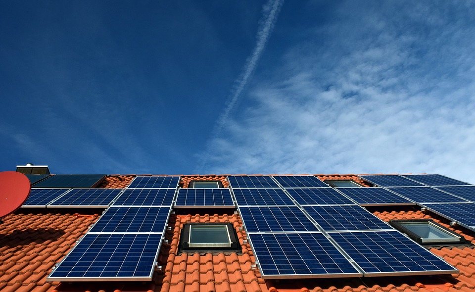 Solar panels on a tiled roof